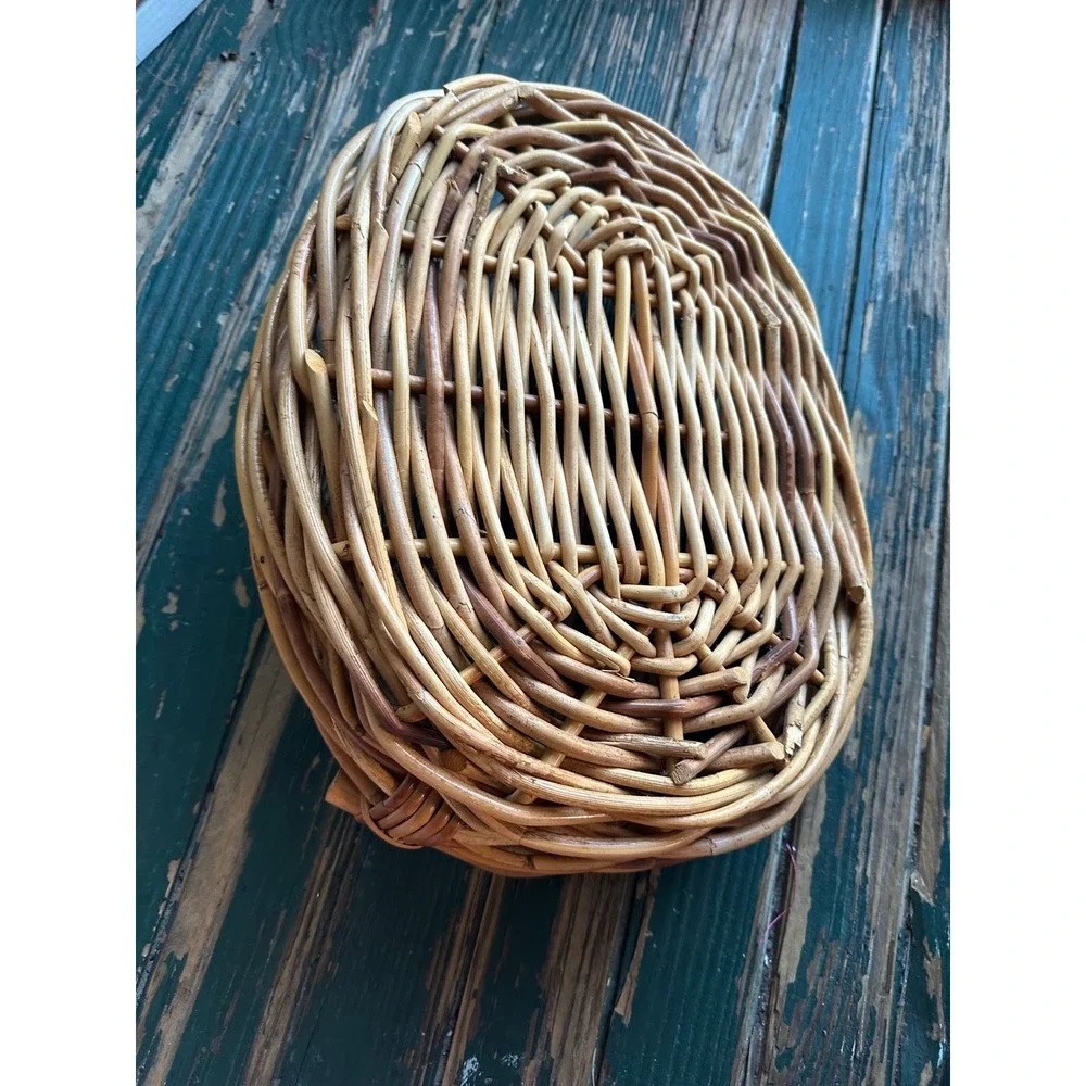 Vintage Wicker Rattan Oval Basket with Handles Rustic Boho Home Decor Storage
